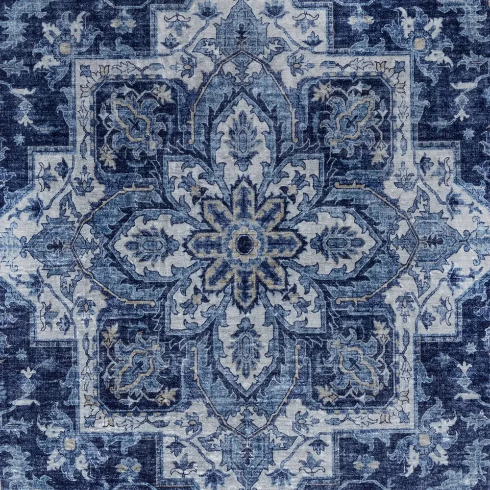 Coen Medallion Patterned Rug - Navy Blue, Polyester