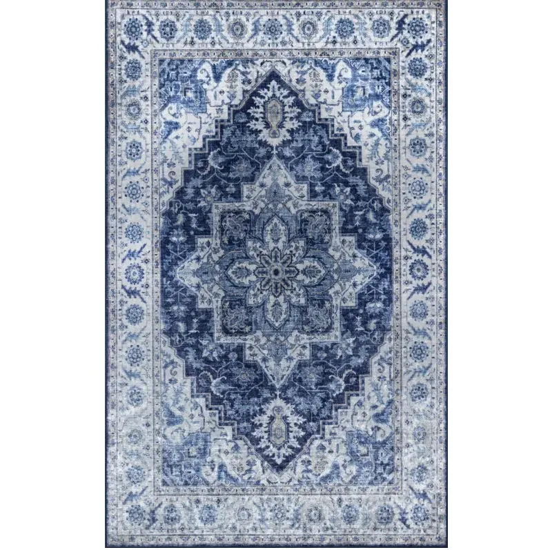 Coen Medallion Patterned Rug - Navy Blue, Polyester