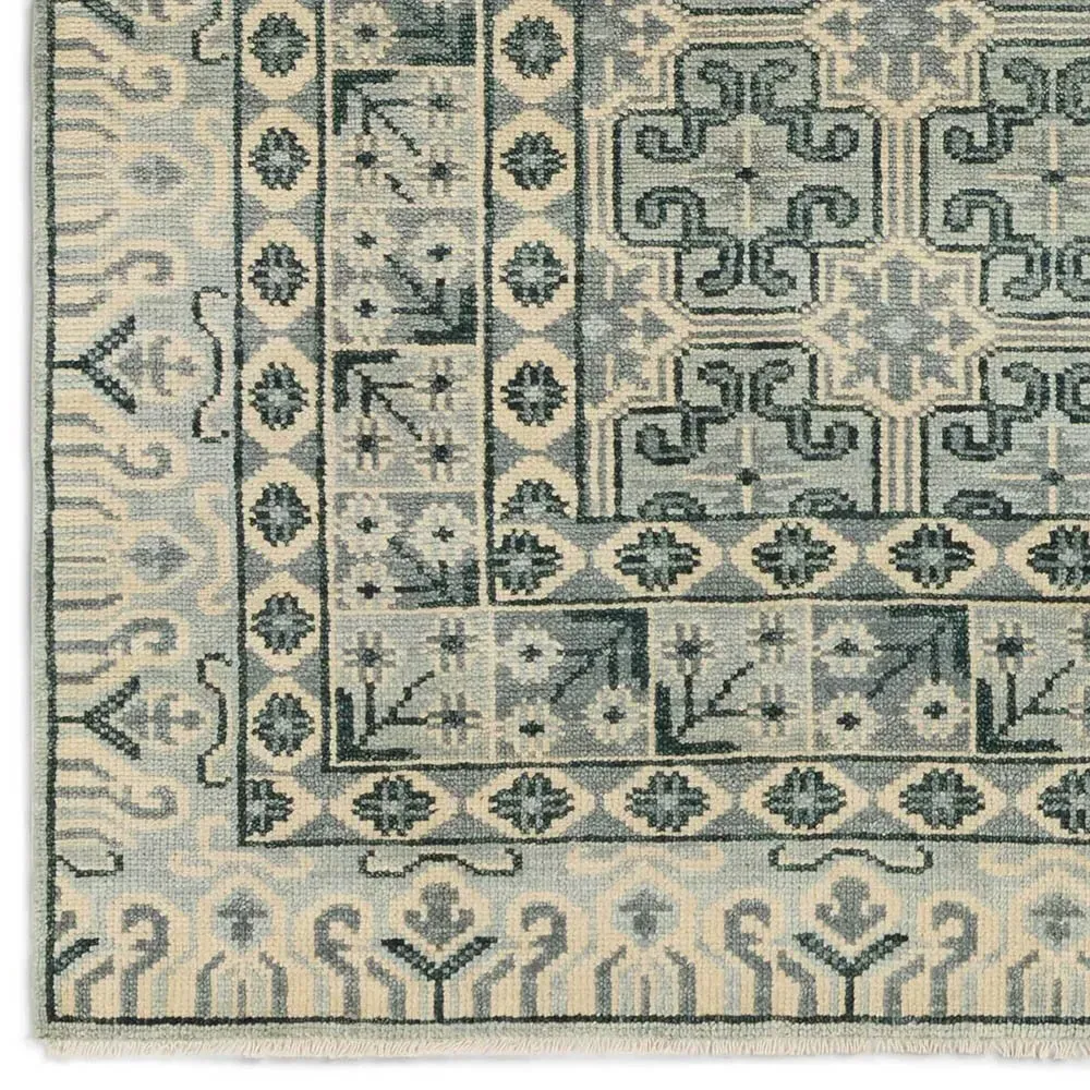 Cohen Patterned Hand Knotted Rug - Blue, Wool