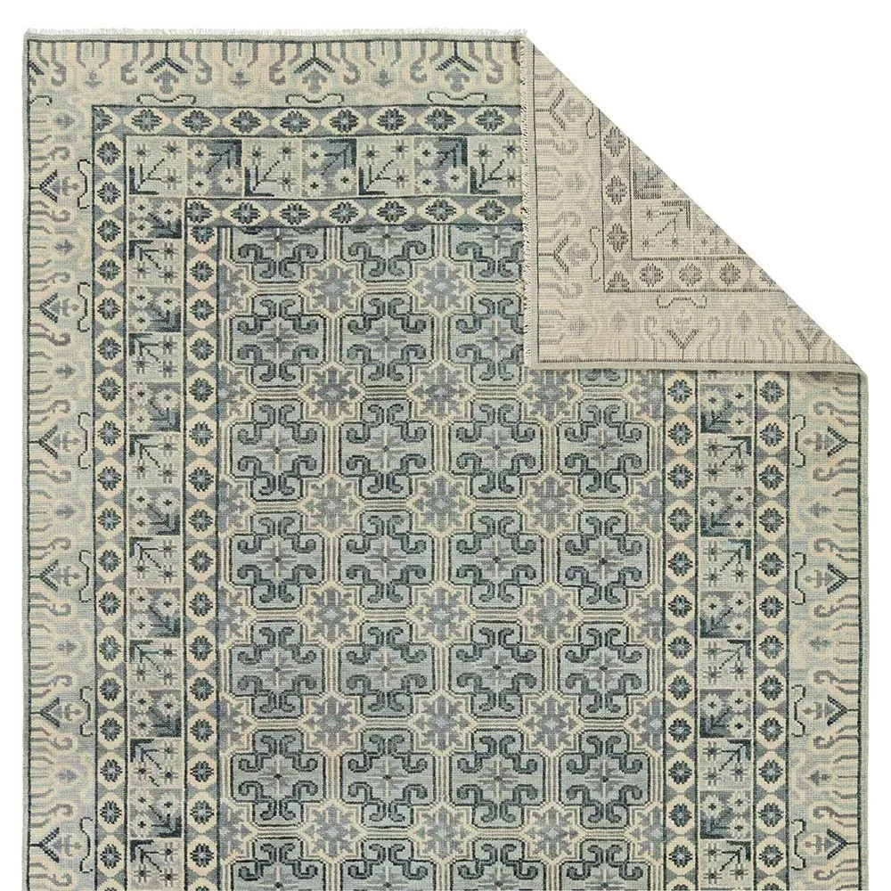 Cohen Patterned Hand Knotted Rug Sample - Blue, Wool