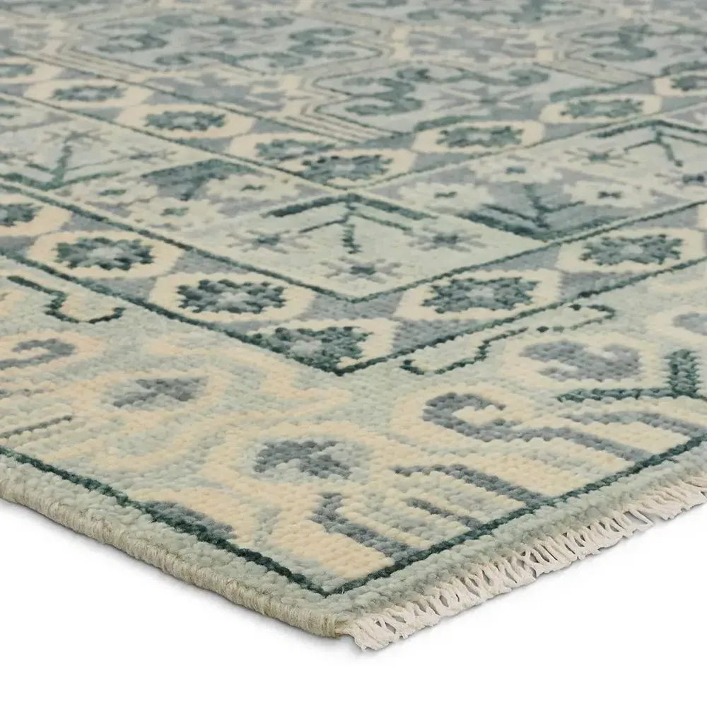 Cohen Patterned Hand Knotted Rug Sample - Blue, Wool