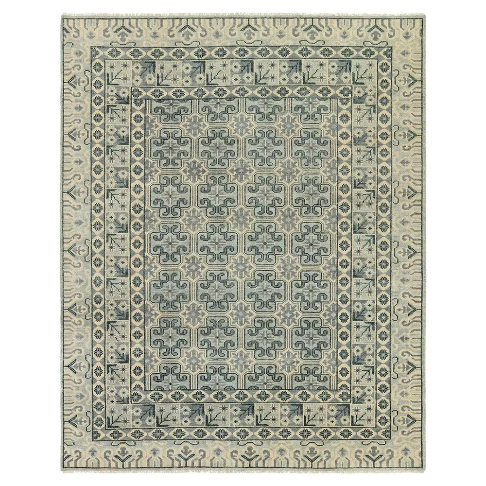 Cohen Patterned Hand Knotted Rug Sample - Blue, Wool image