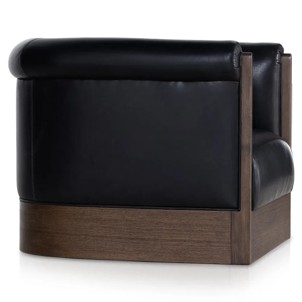 Cole Barrel Swivel Club Chair - Black, Leather