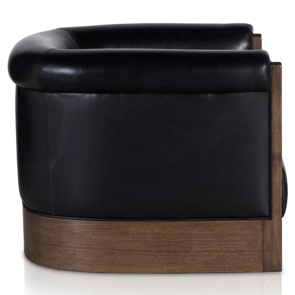 Cole Barrel Swivel Club Chair - Black, Leather