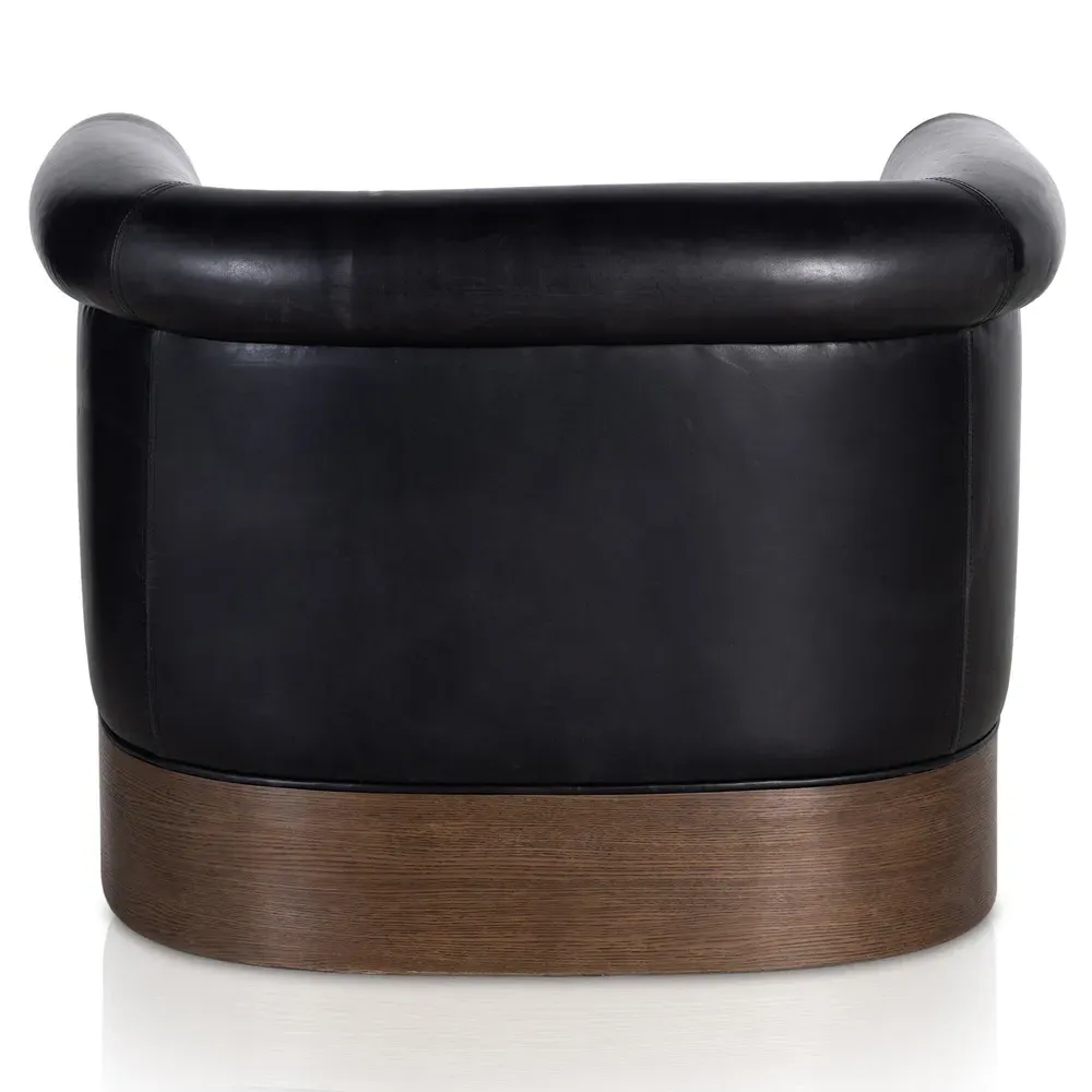 Cole Barrel Swivel Club Chair - Black, Leather