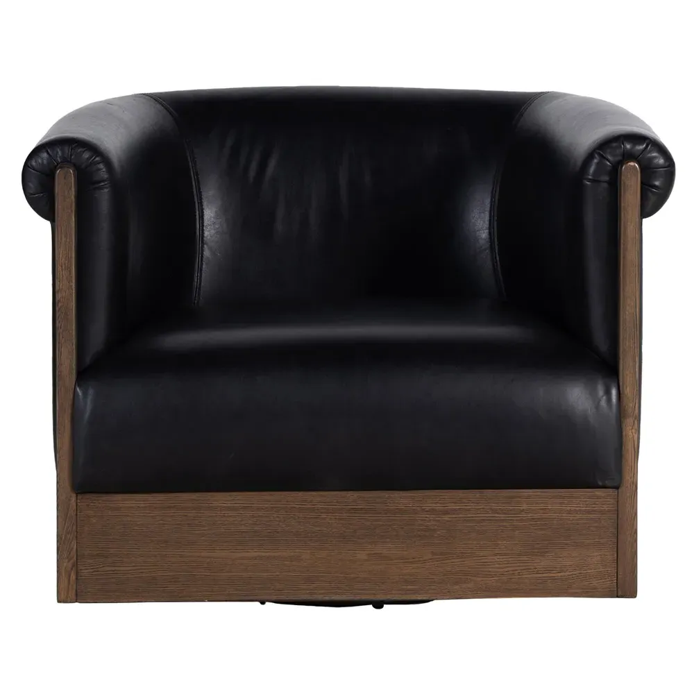 Cole Barrel Swivel Club Chair - Black, Leather image