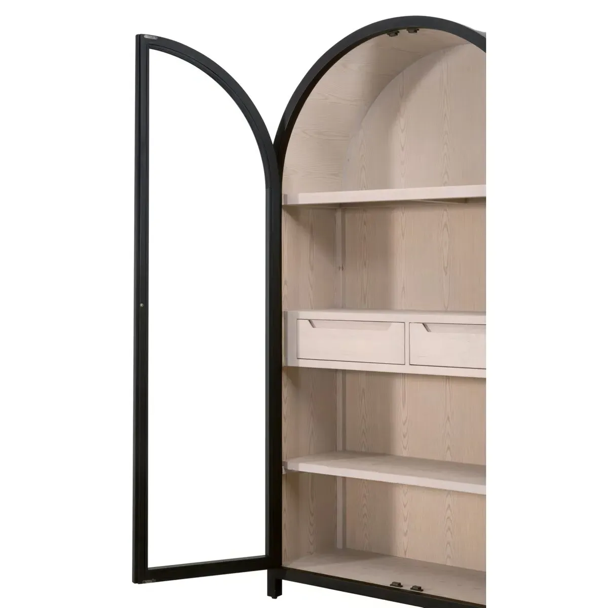 Colette Arched Display Cabinet with Storage - Black, Birch Wood