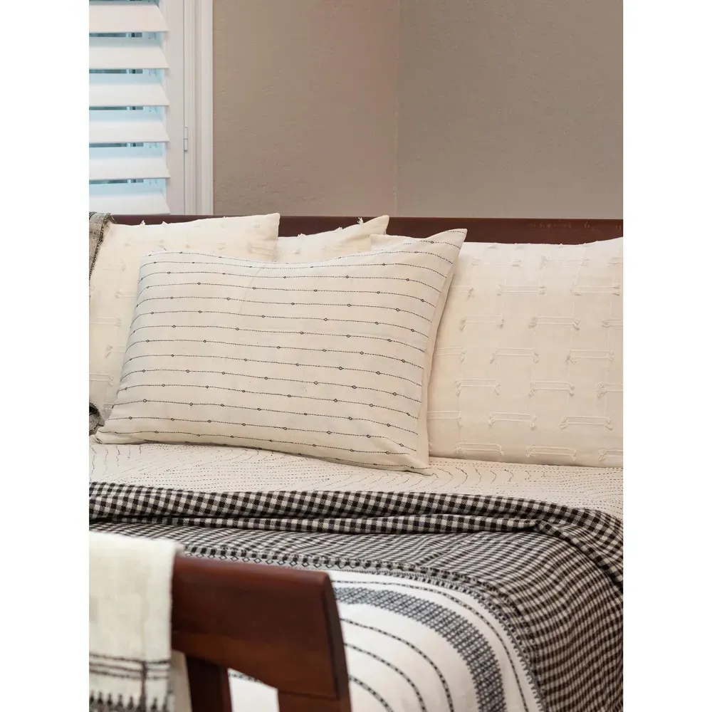 Colette Striped Lumbar Pillow Cover - Beige, Linen