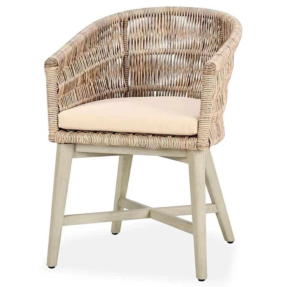 Colin Woven Outdoor Dining Arm Chair - Beige, Mango Wood