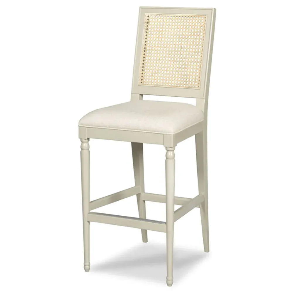 Collette French Upholstered Cane Back Bar Stool - White image