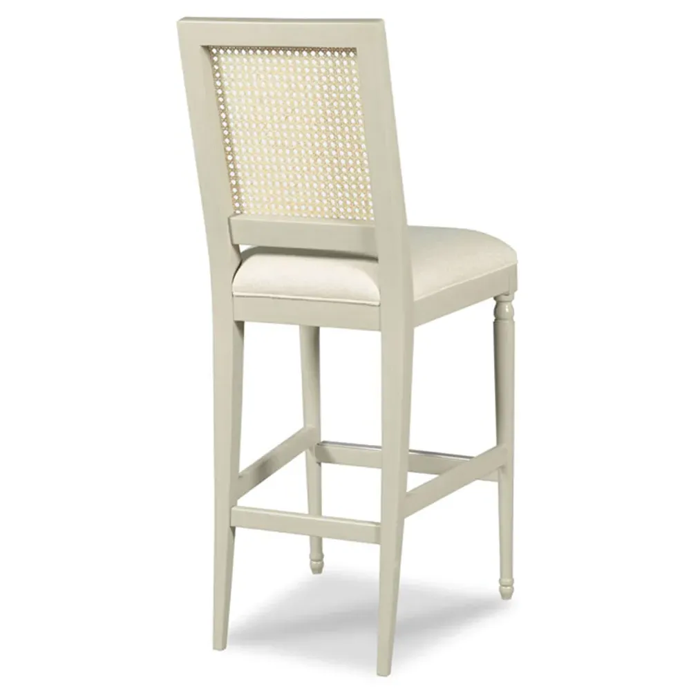 Collette French Upholstered Cane Back Counter Stool - White