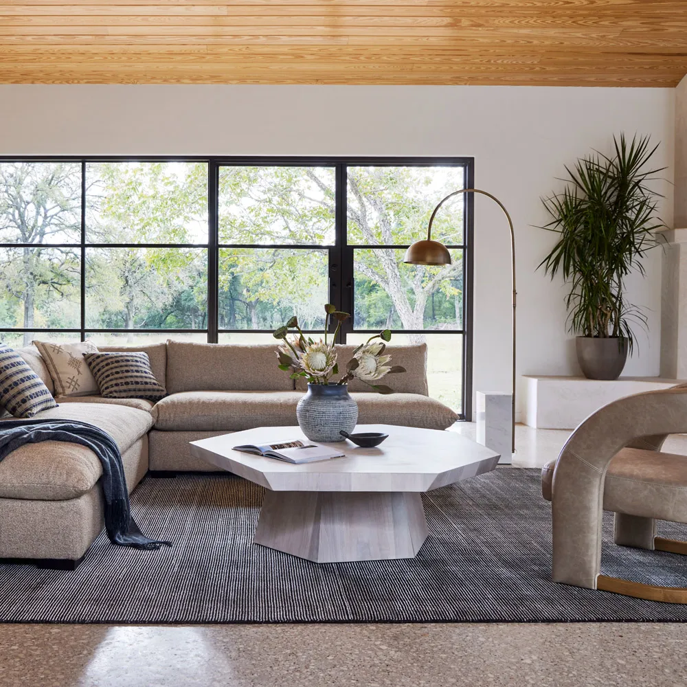 Colt Geometric Pedestal Coffee Table - Beige, Walnut Wood