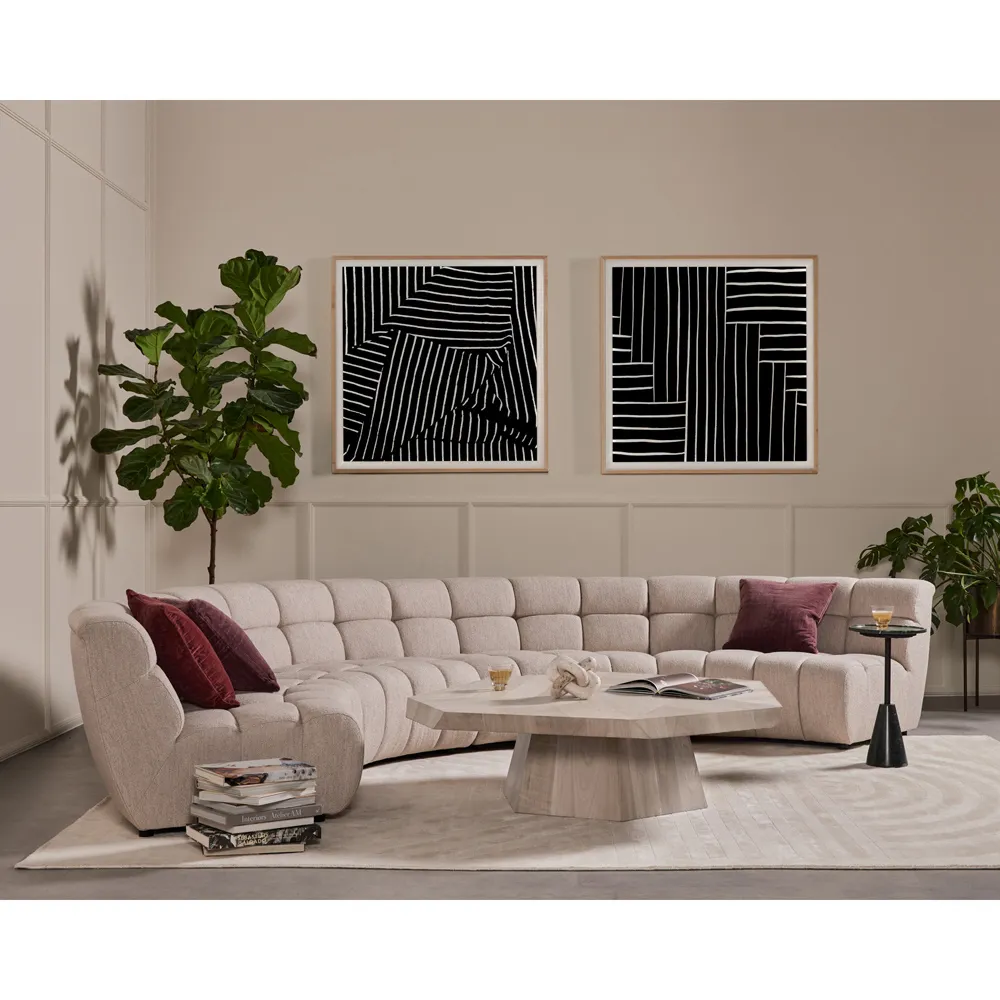 Colt Geometric Pedestal Coffee Table - Beige, Walnut Wood