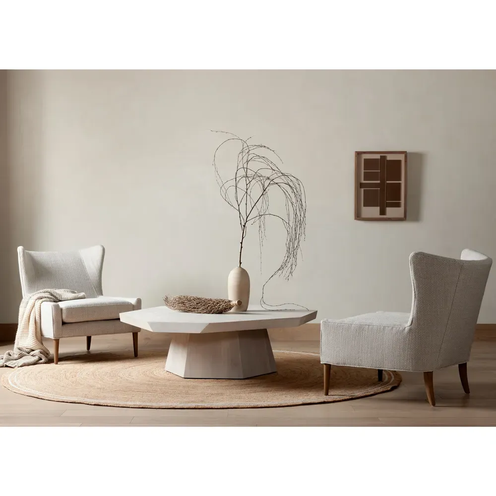 Colt Geometric Pedestal Coffee Table - Beige, Walnut Wood