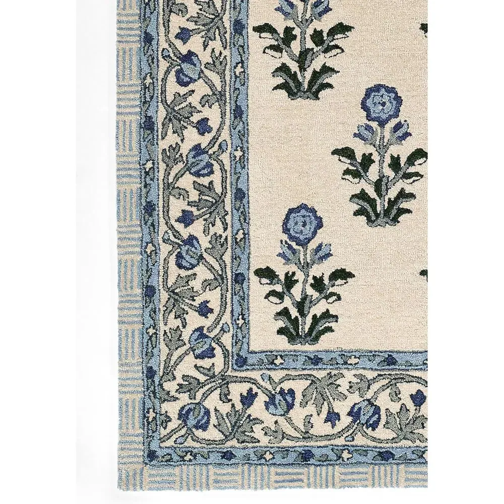 Colwyn Floral Patterned Rug - Blue, Wool
