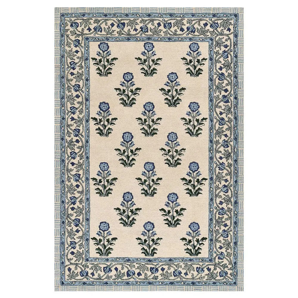 Colwyn Floral Patterned Rug - Blue, Wool