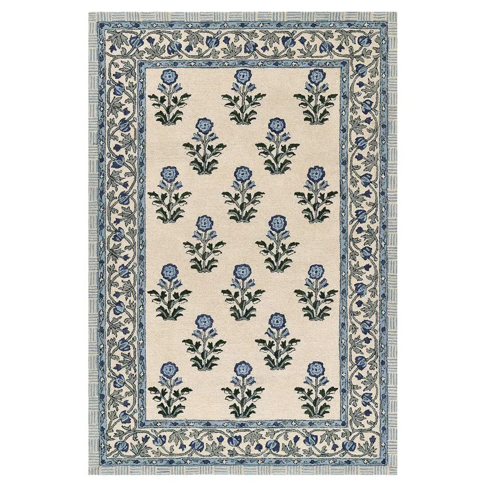 Colwyn Floral Patterned Rug - Blue, Wool