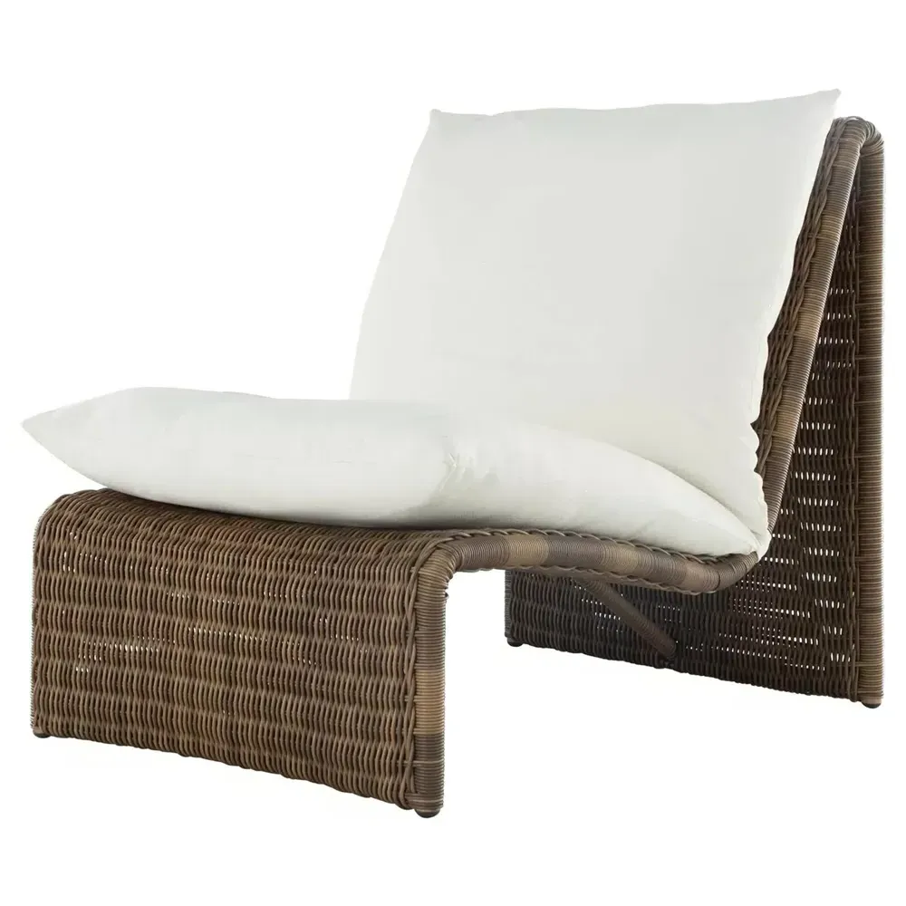 Como High Back Wicker Outdoor Lounge Chair - White, Brown