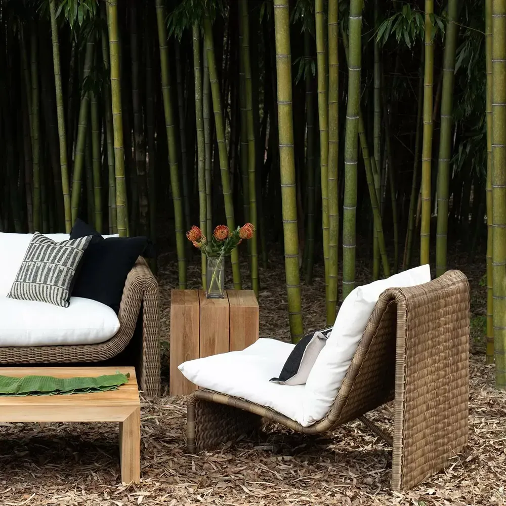 Como High Back Wicker Outdoor Lounge Chair - White, Brown