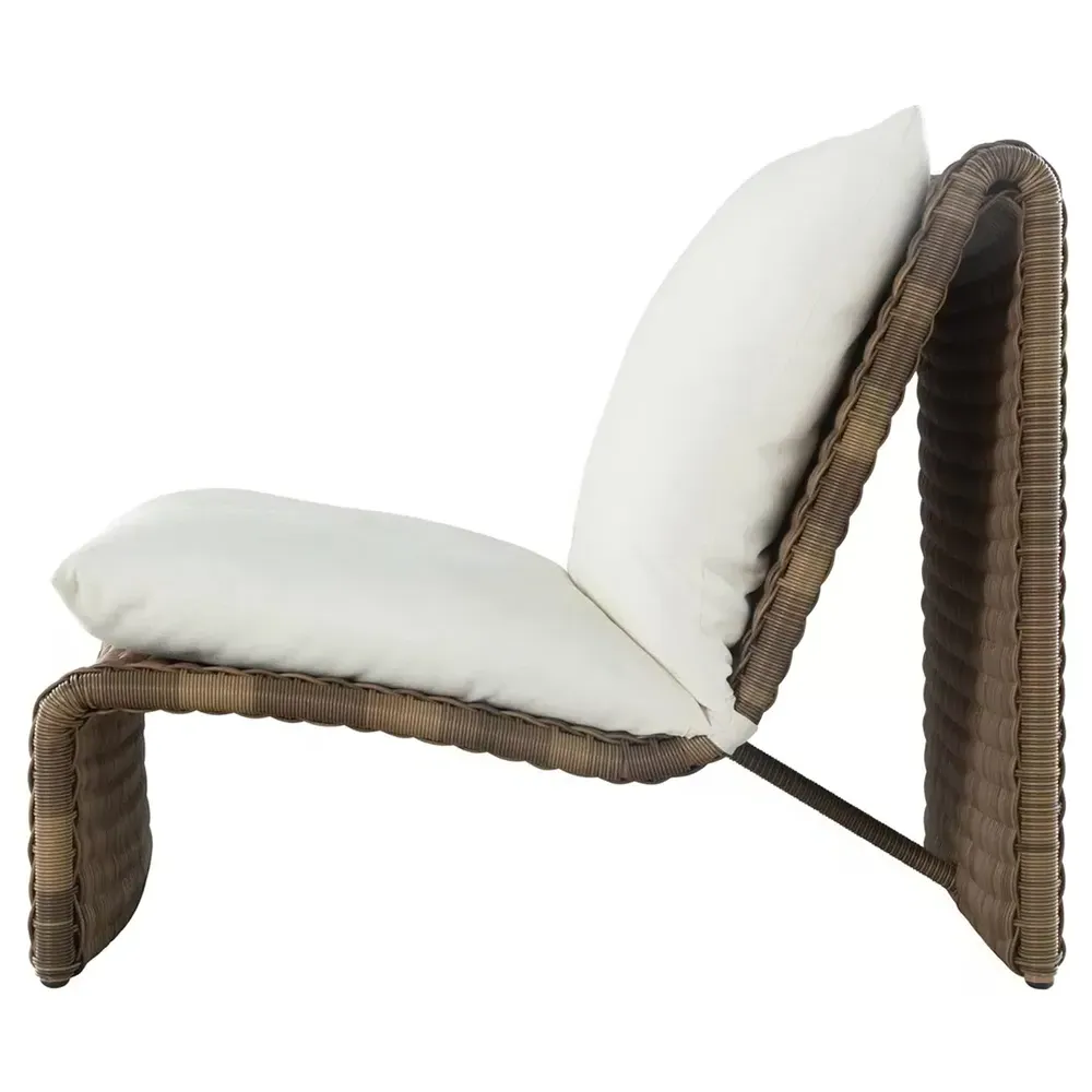 Como High Back Wicker Outdoor Lounge Chair - White, Brown