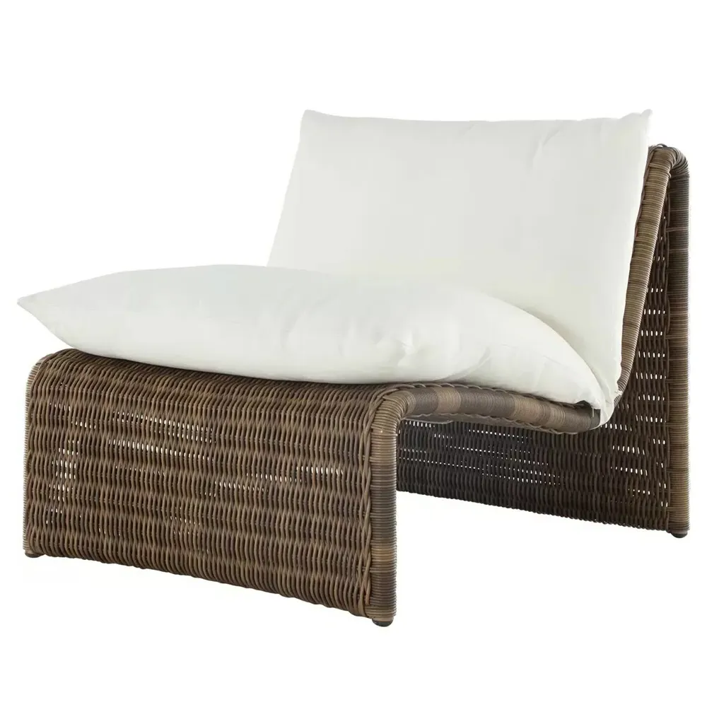 Como Upholstered Wicker Outdoor Lounge Chair - White, Brown
