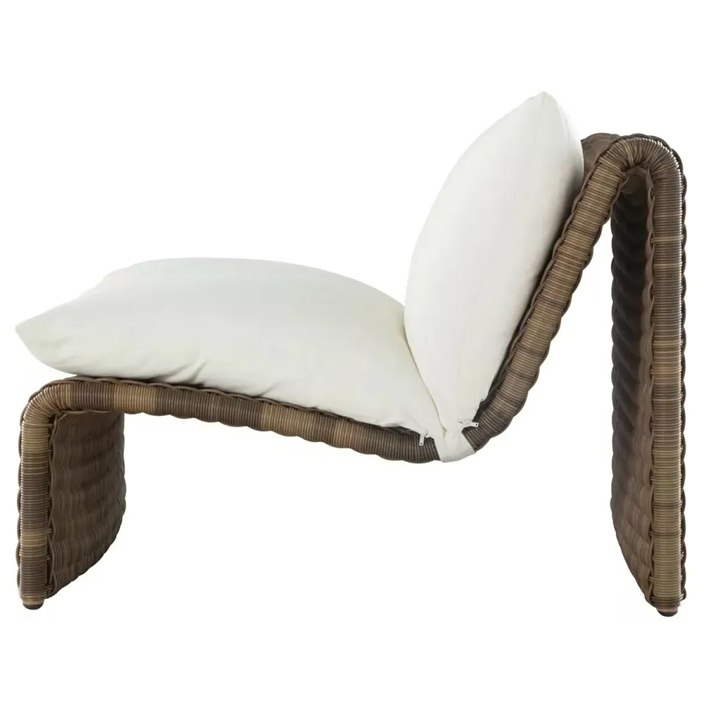 Como Upholstered Wicker Outdoor Lounge Chair - White, Brown