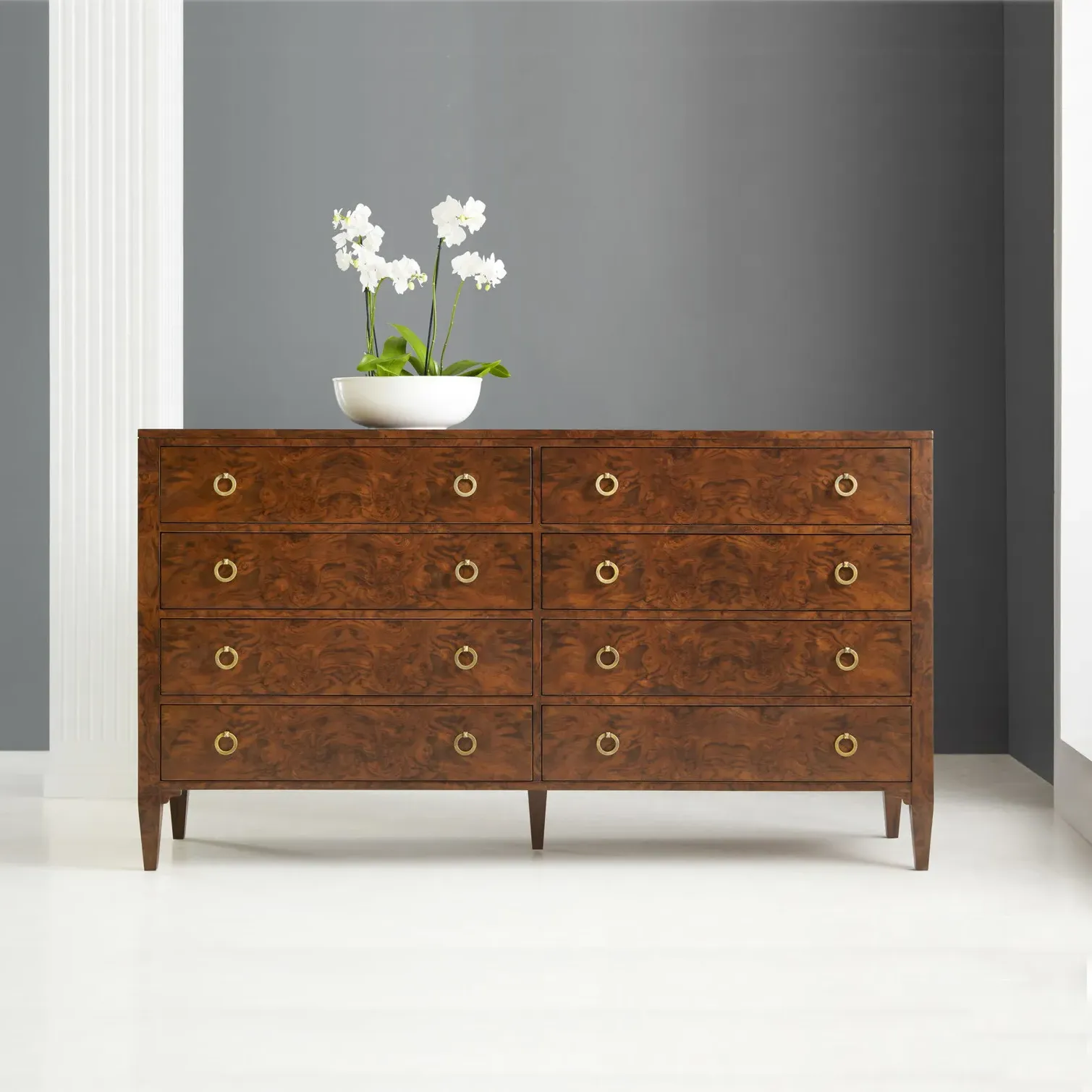 Connie 8 Drawer Dresser - Brown, Walnut Burl