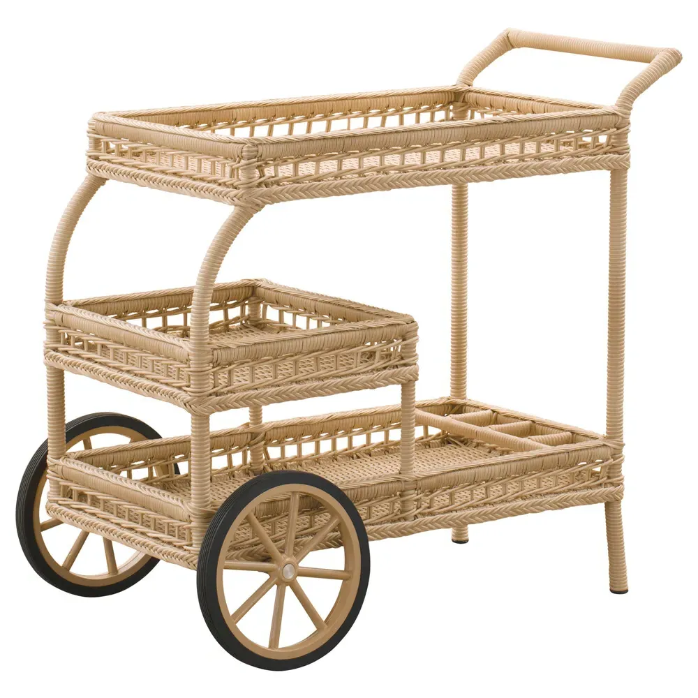 Connor Herringbone Woven Outdoor Bar Cart - Natural, Faux Rattan image