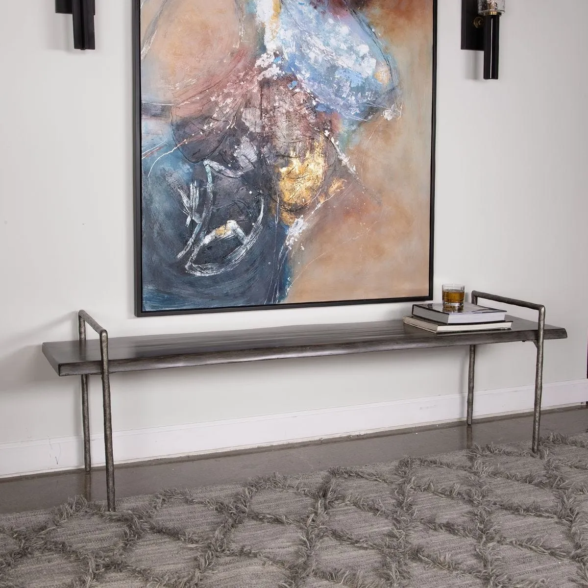 Connor Industrial Bench - Dark Grey, Acacia Wood