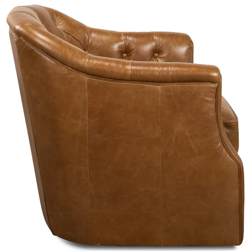 Cooper Swivel Club Chair - Brown, Leather