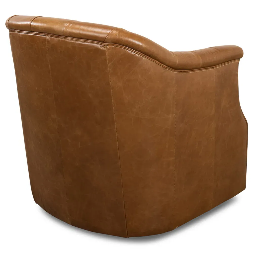 Cooper Swivel Club Chair - Brown, Leather