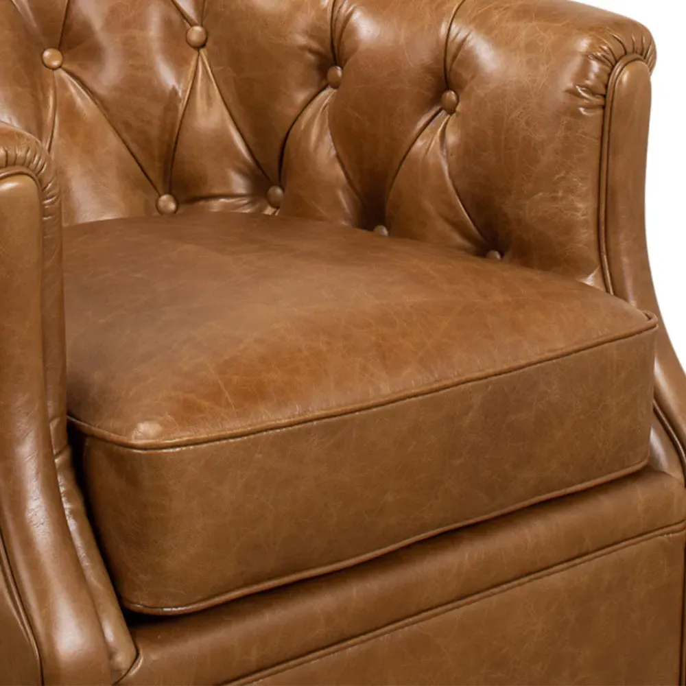 Cooper Swivel Club Chair - Brown, Leather