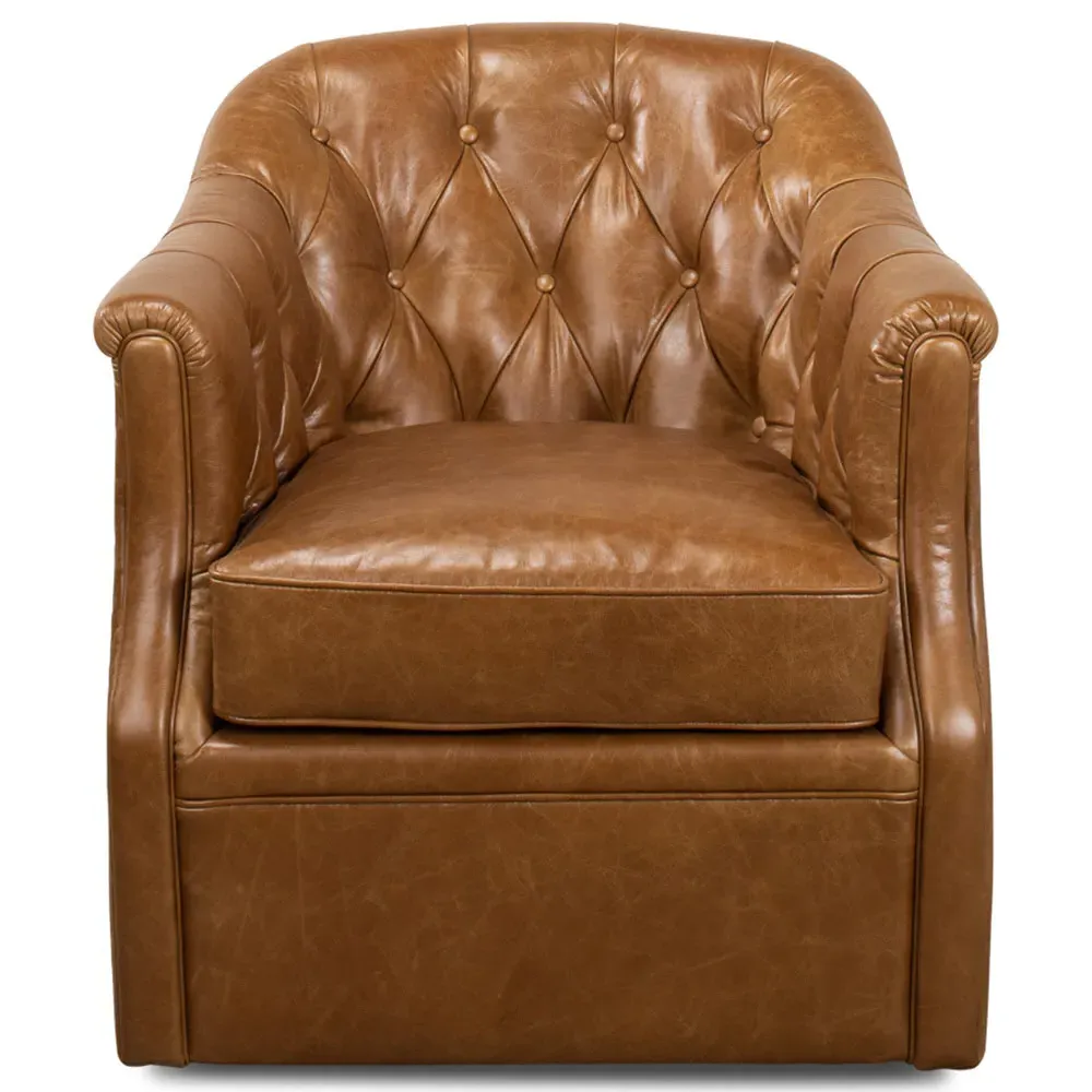 Cooper Swivel Club Chair - Brown, Leather image