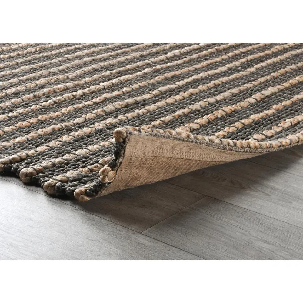 Cora 5x8 Braided Striped Rug - Black, Jute