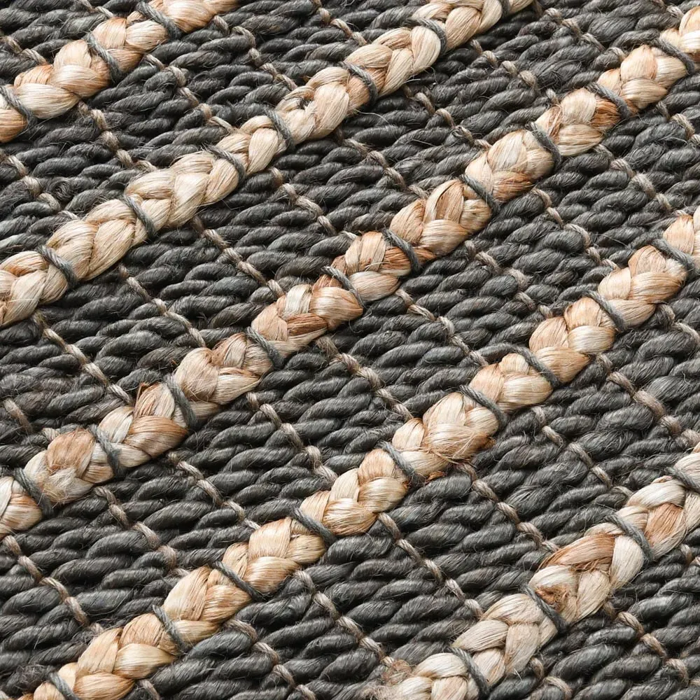 Cora 8x10 Braided Striped Rug - Black, Jute