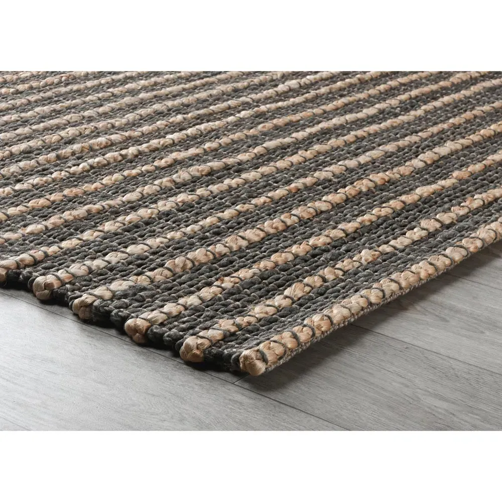 Cora 8x10 Braided Striped Rug - Black, Jute