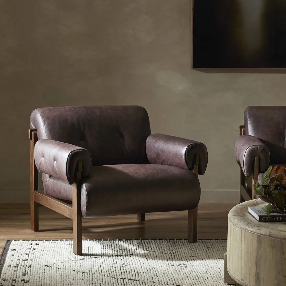 Cora Club Chair - Brown, Leather