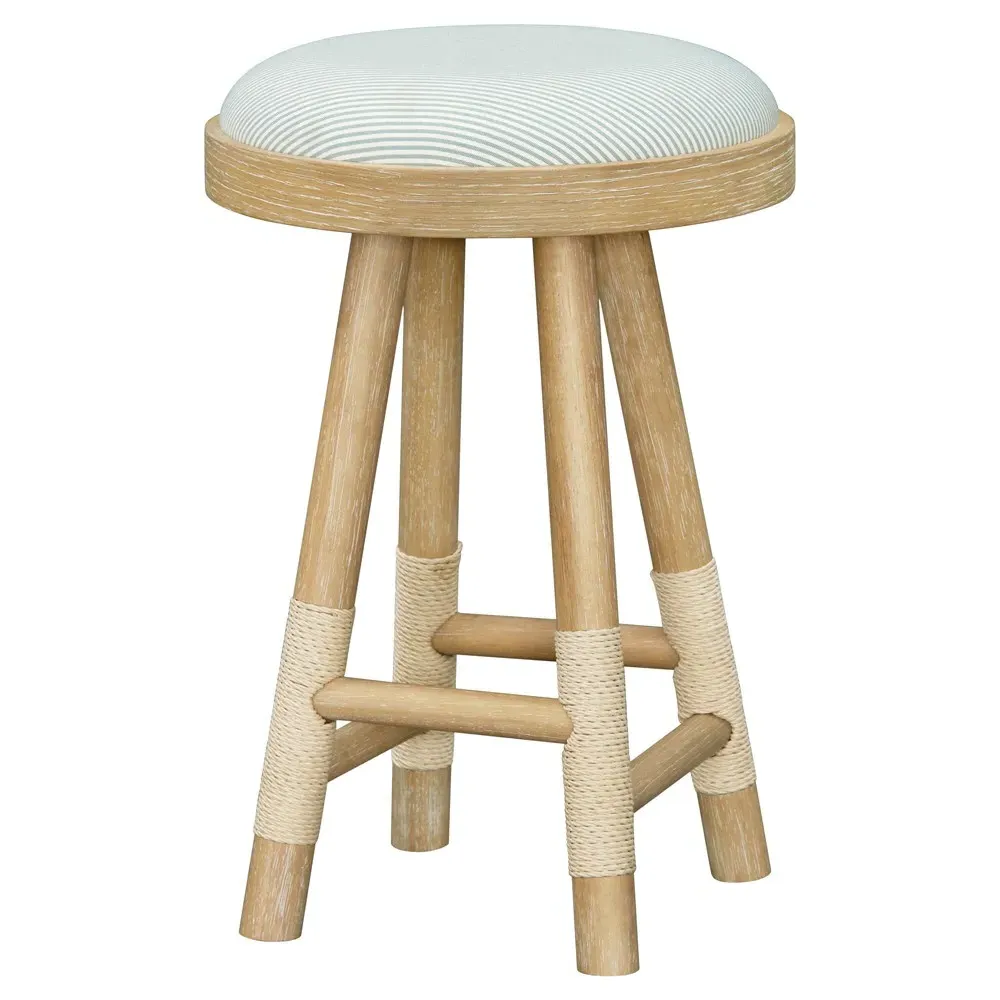 Cora Counter Stool - Striped Blue, Wood