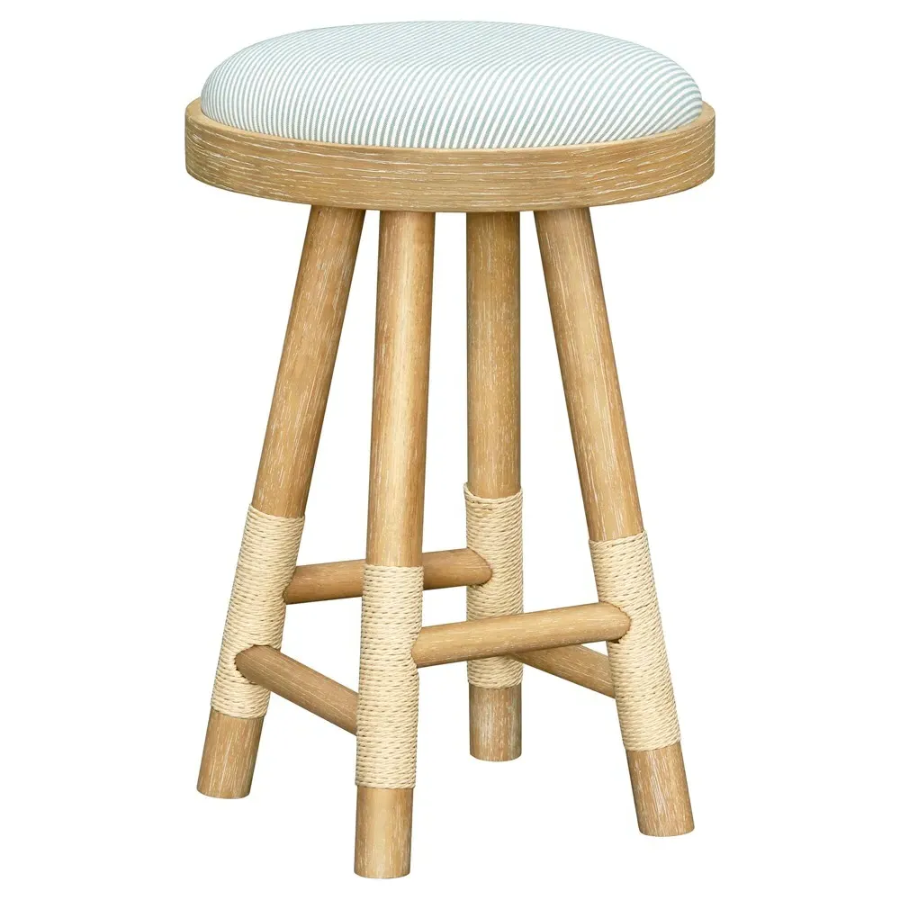 Cora Counter Stool - Striped Blue, Wood