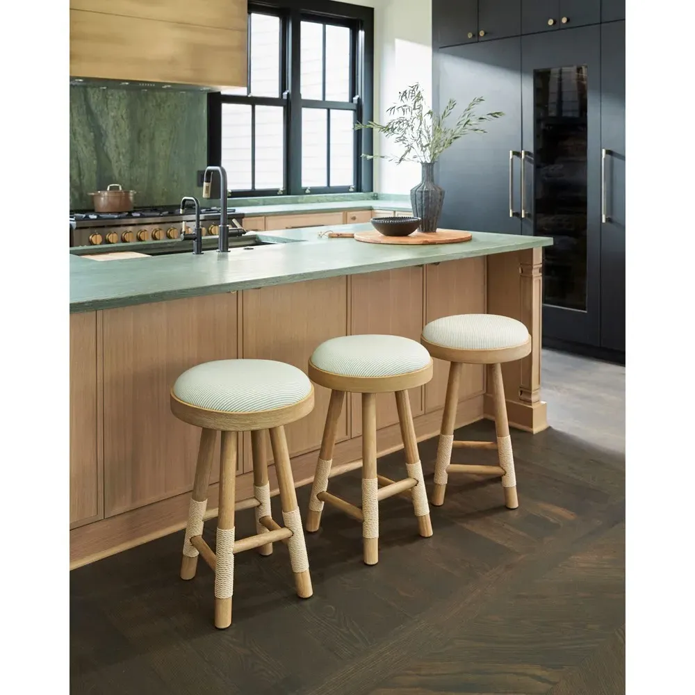 Cora Counter Stool - Striped Blue, Wood