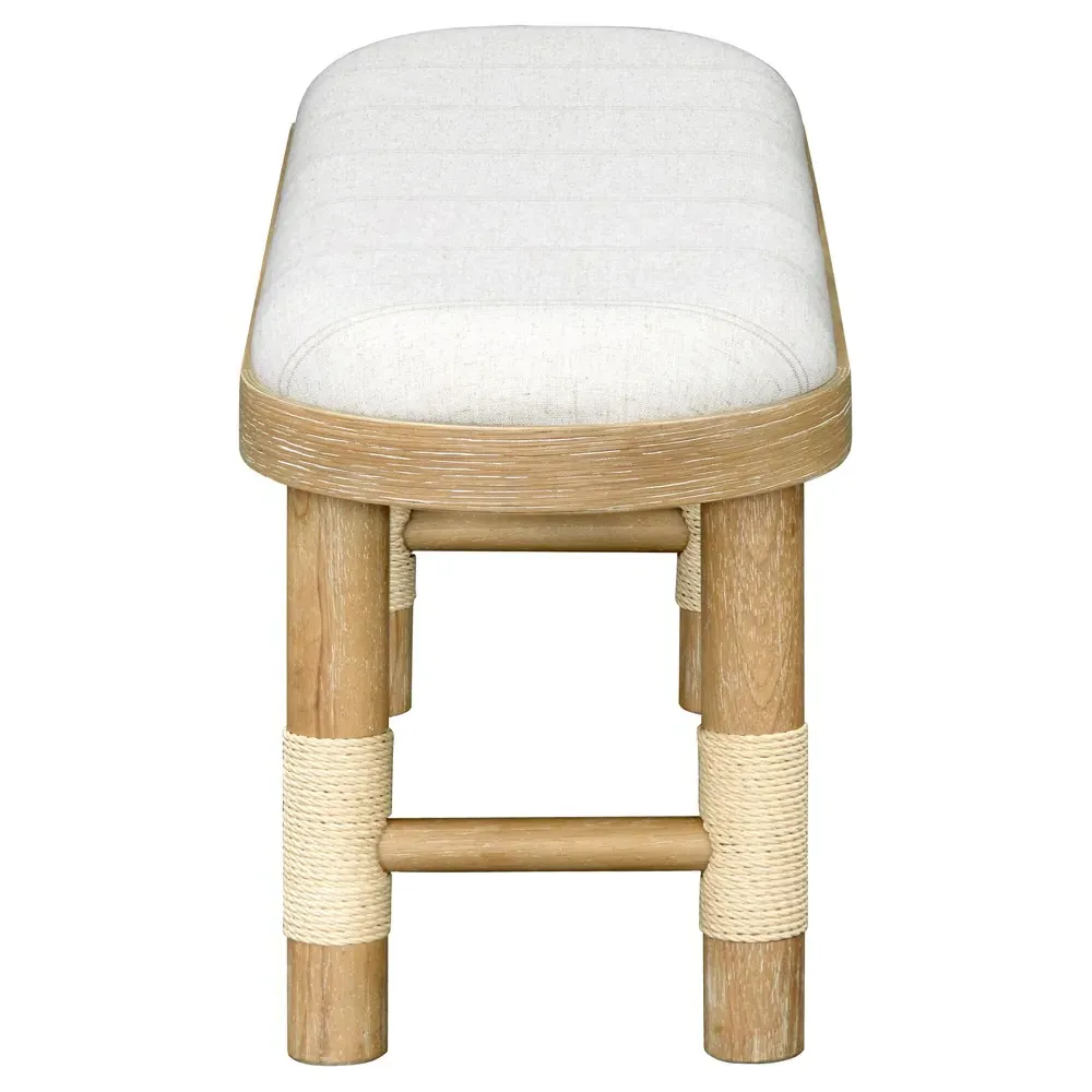 Cora Entryway Bench - Beige Linen, Brown Wood