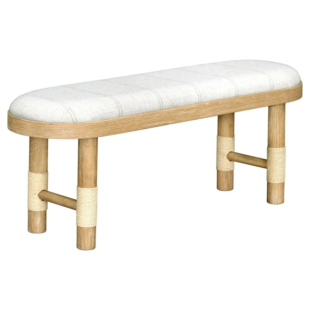 Cora Entryway Bench - Beige Linen, Brown Wood