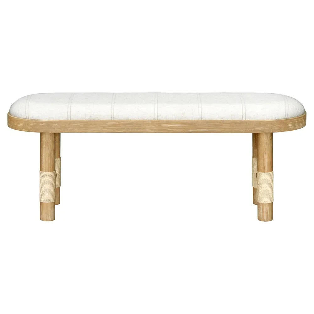 Cora Entryway Bench - Beige Linen, Brown Wood image