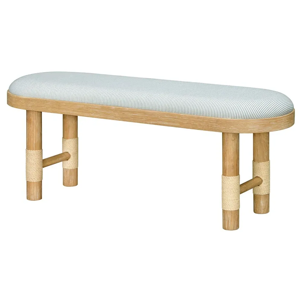 Cora Entryway Bench - Striped Blue, Brown Wood