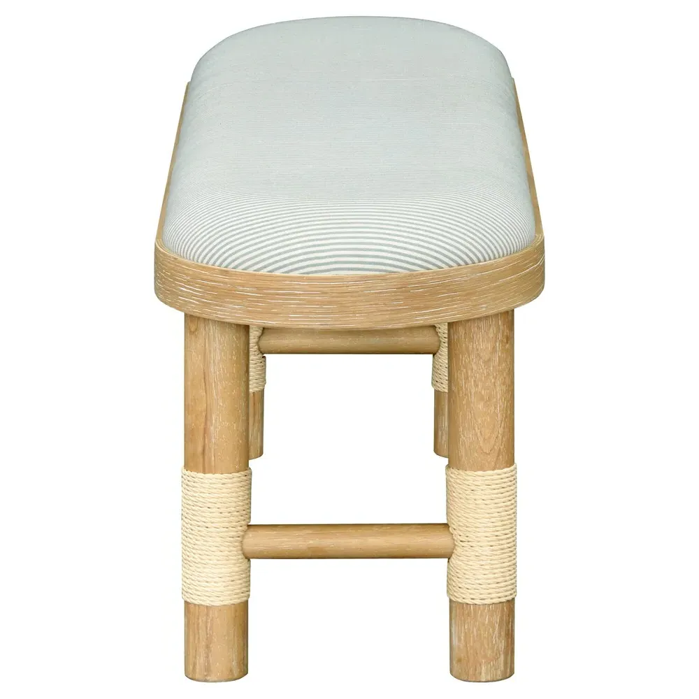 Cora Entryway Bench - Striped Blue, Brown Wood