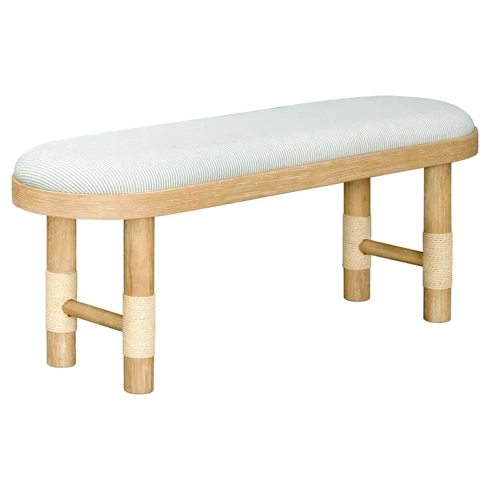 Cora Entryway Bench - Striped Blue, Brown Wood