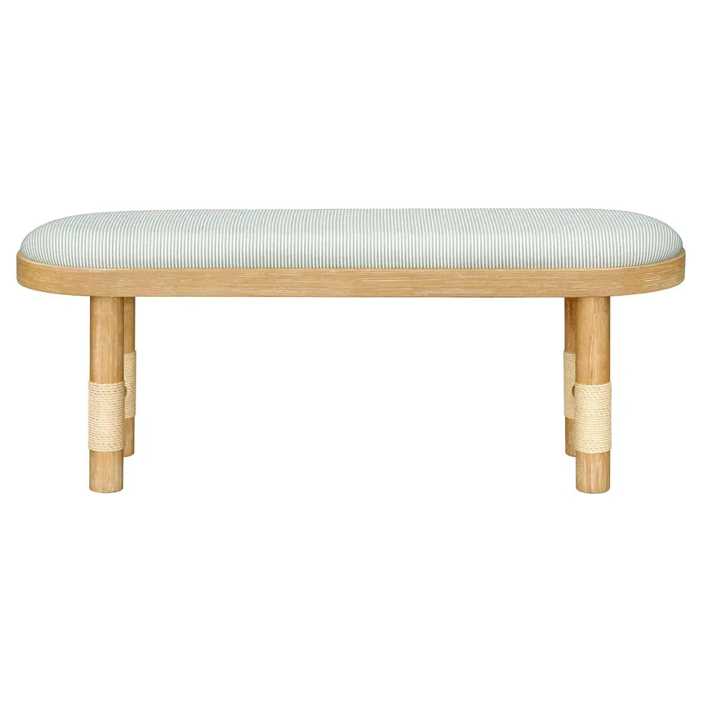 Cora Entryway Bench - Striped Blue, Brown Wood