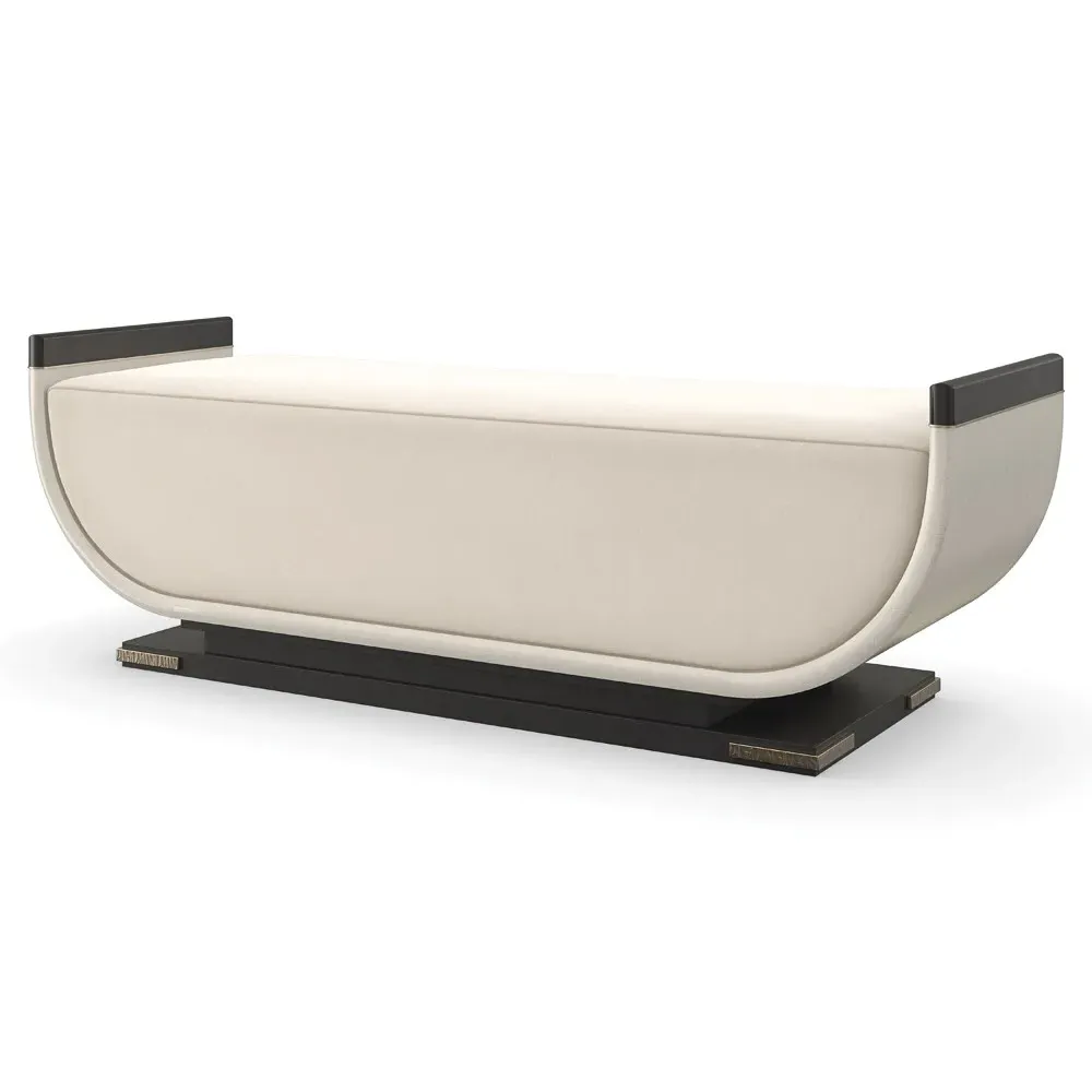 Coral Upholstered Bench - Beige, Black Wood