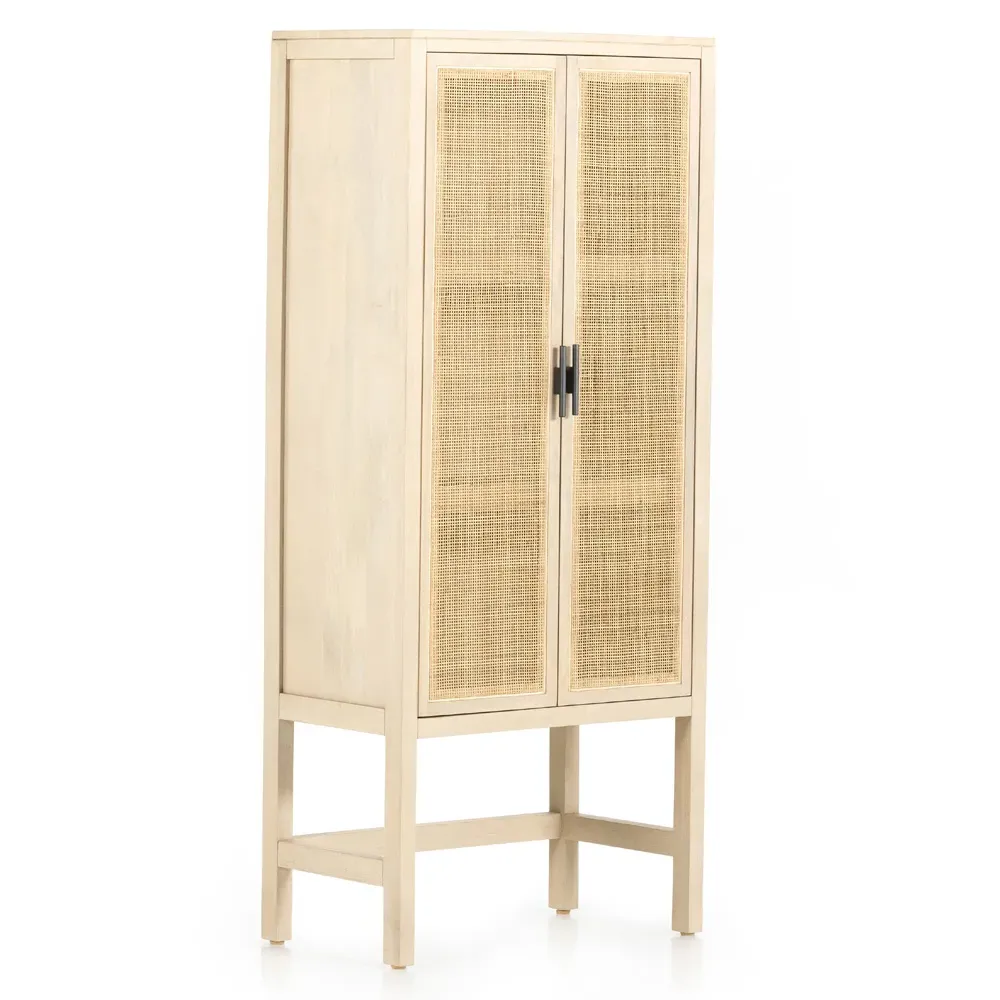 Corazon Armoire Cabinet with Cane Doors - Beige, Mango Wood