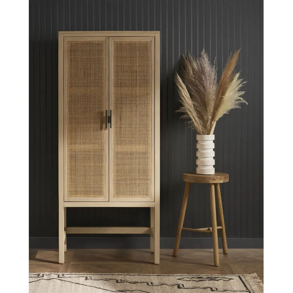 Corazon Armoire Cabinet with Cane Doors - Beige, Mango Wood